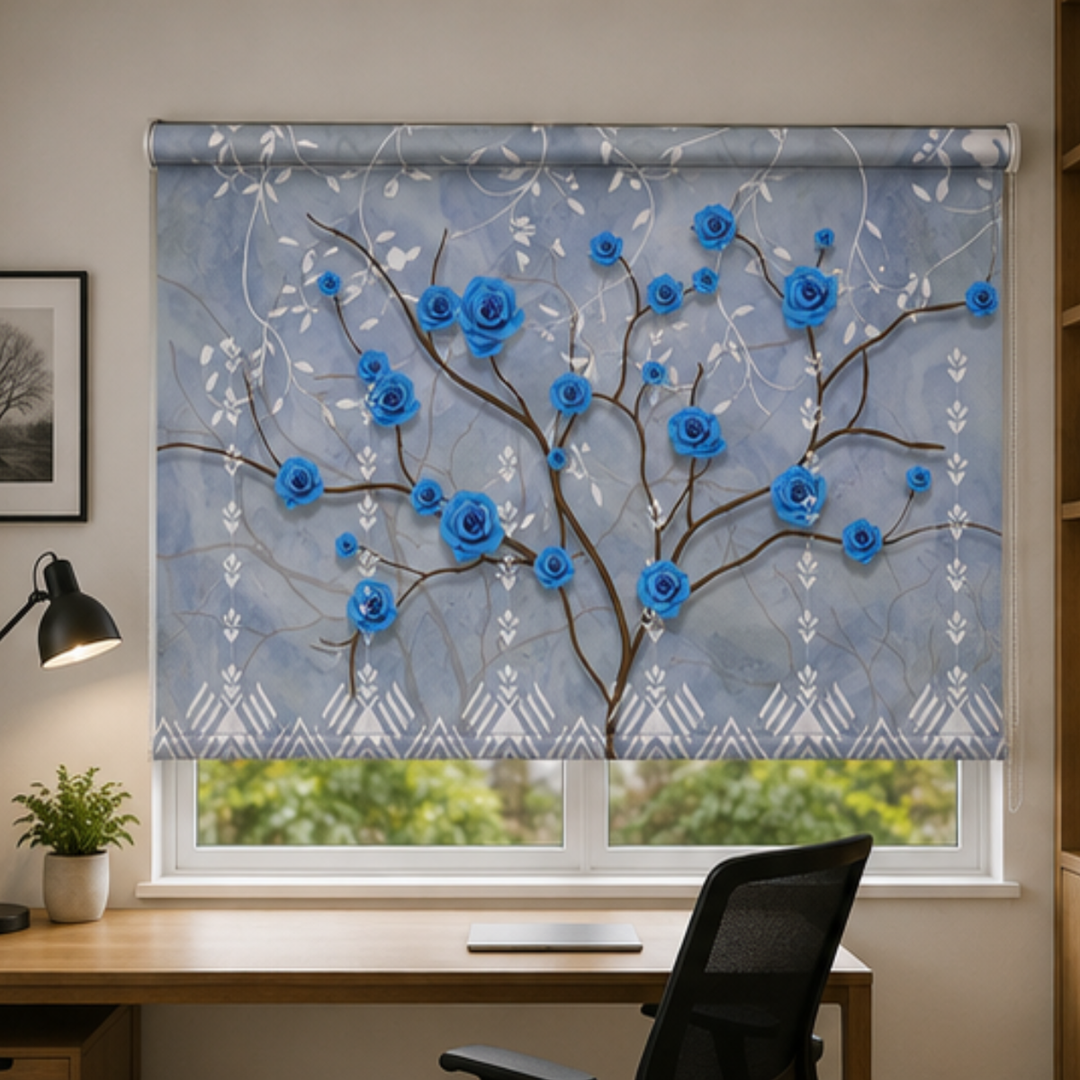 Blue flower plant design | Roller & Roman Blinds | Premium Quality Prints
