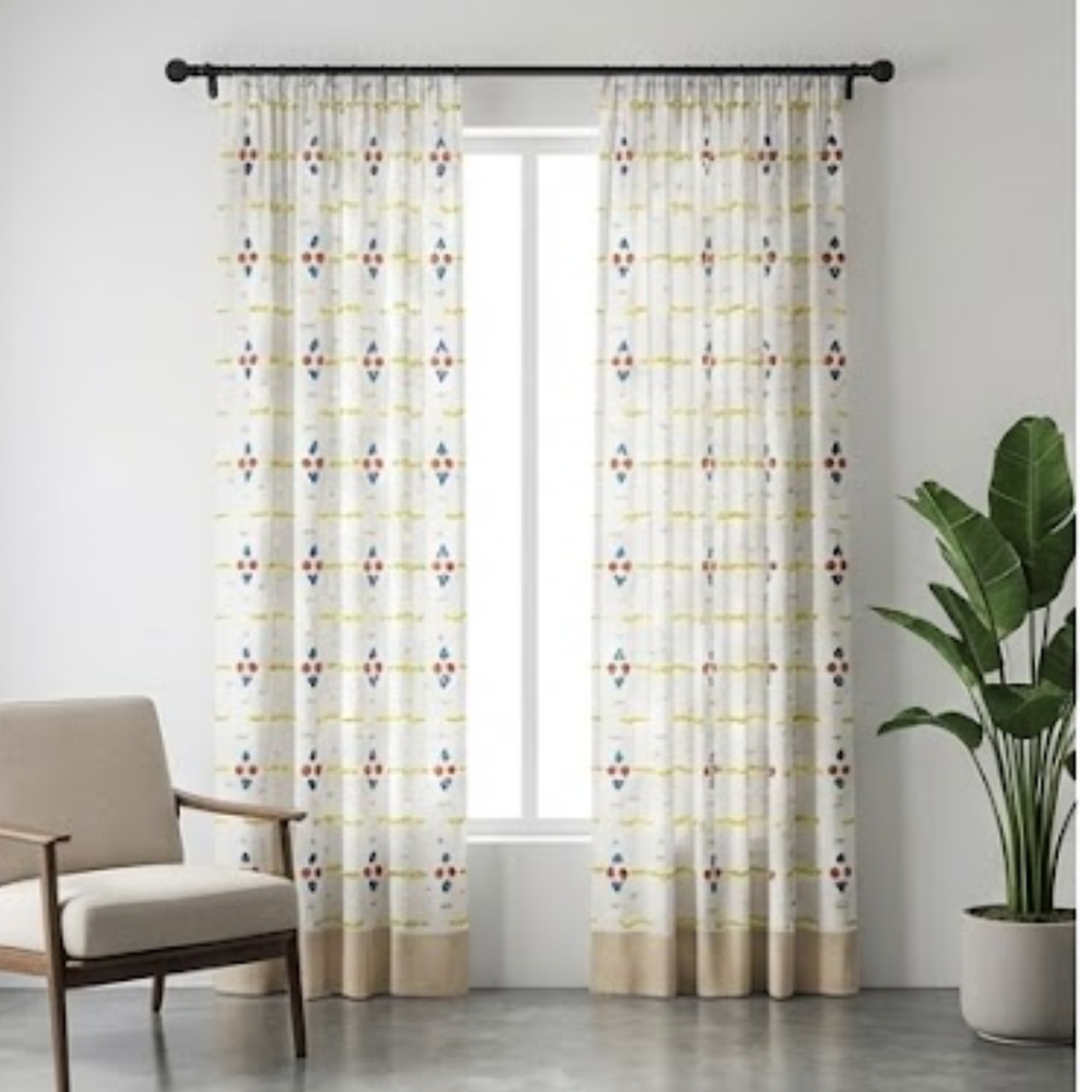 Cotton - Room Darkening - Geometric Pattern Curtains - Pack of 1 Curtain
