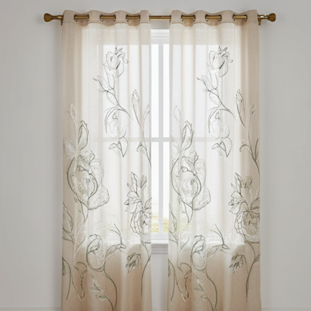 Linen Sheer - Floral Print - Pack Of 1 Curtain