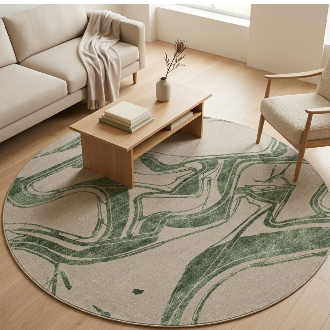 Green & Gray pattern design - Circle - Premium Wool Carpet