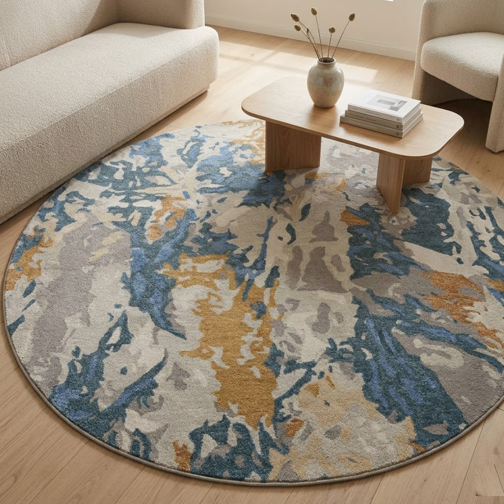 Grey & Cream mixed design - Circle - Premium Wool Carpet