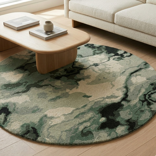 Abstract green & black theme rug  - Circle - Premium Wool Carpet