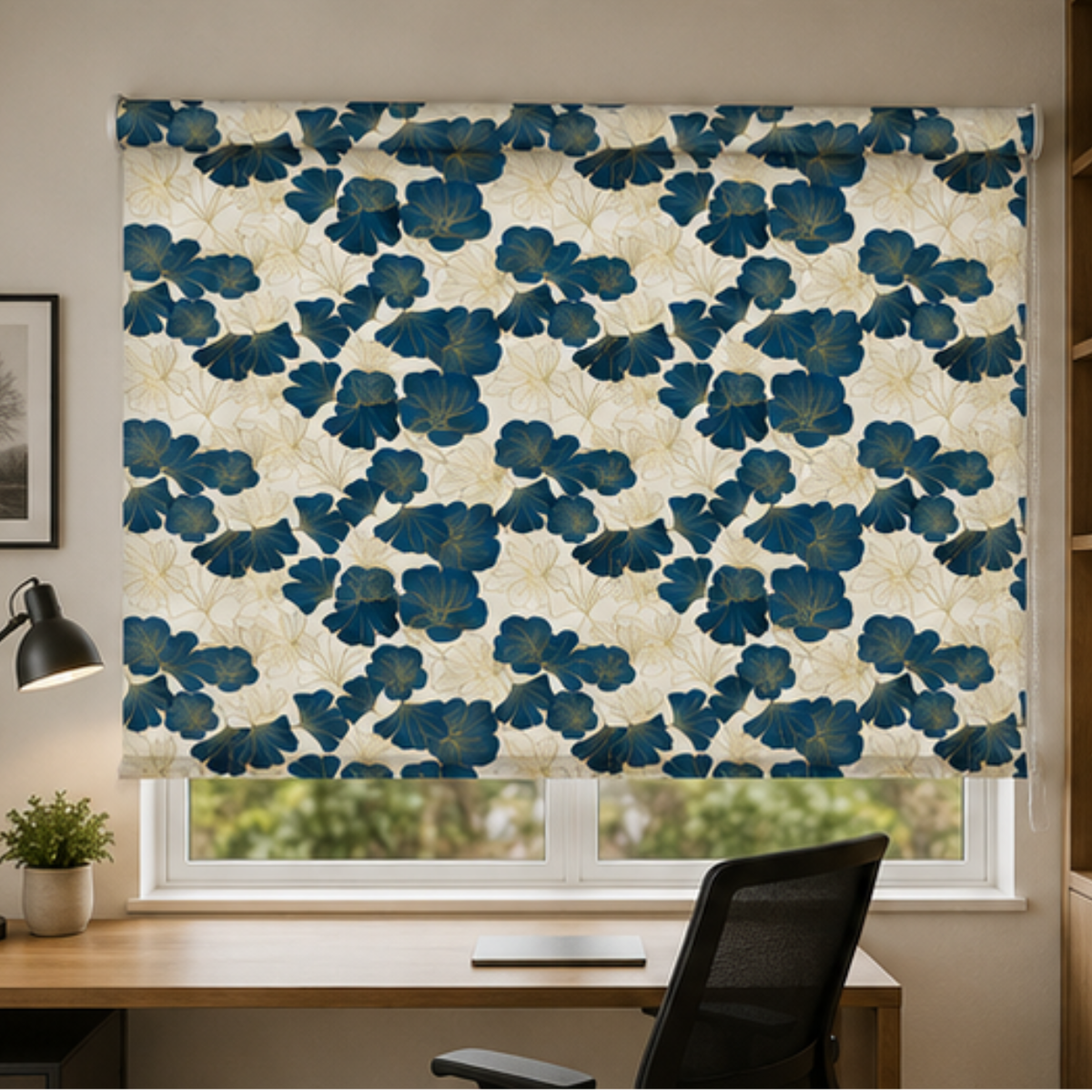 Navy blue flower design blinds | Roller & Roman Blinds | Premium Quality Prints