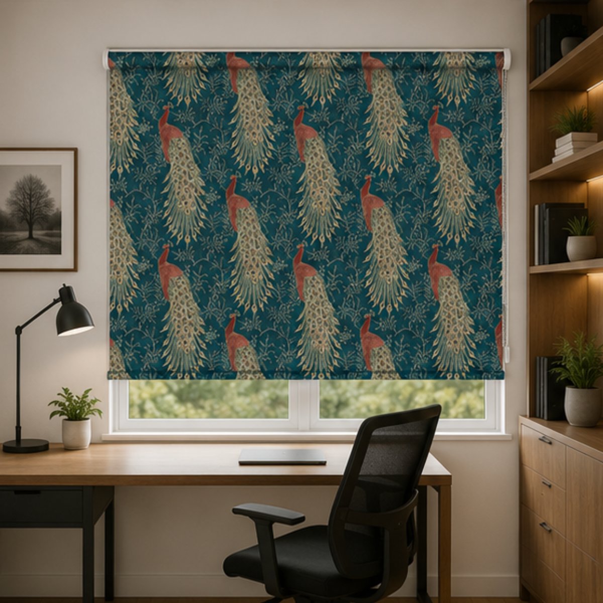 Aesthetic peacock theme design | Roller & Roman Blinds | Premium Quality Prints