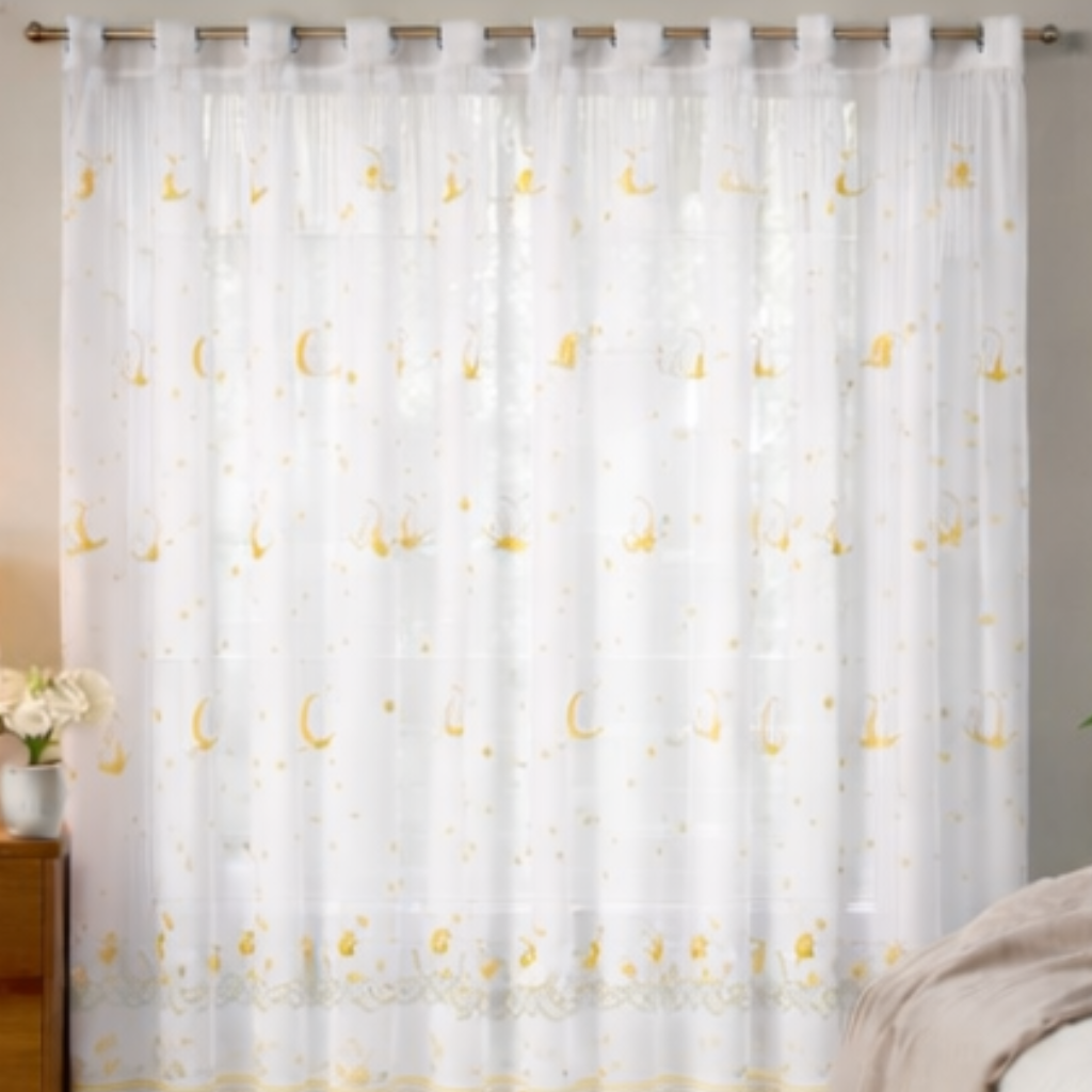 Linen Sheer - Yellow Floral Print - Pack Of 1 Curtain