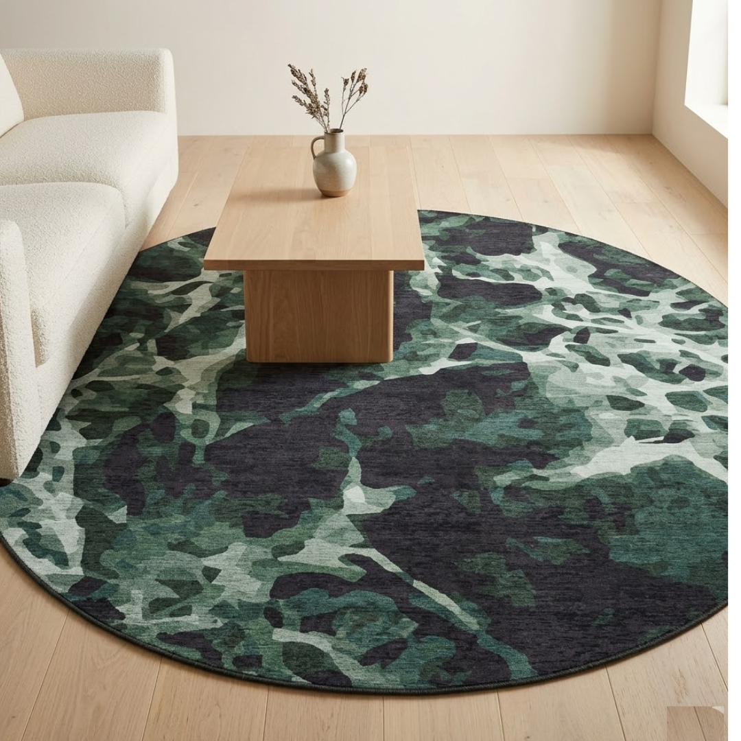 Dark Green & Black theme design - Circle - Premium Wool Carpet