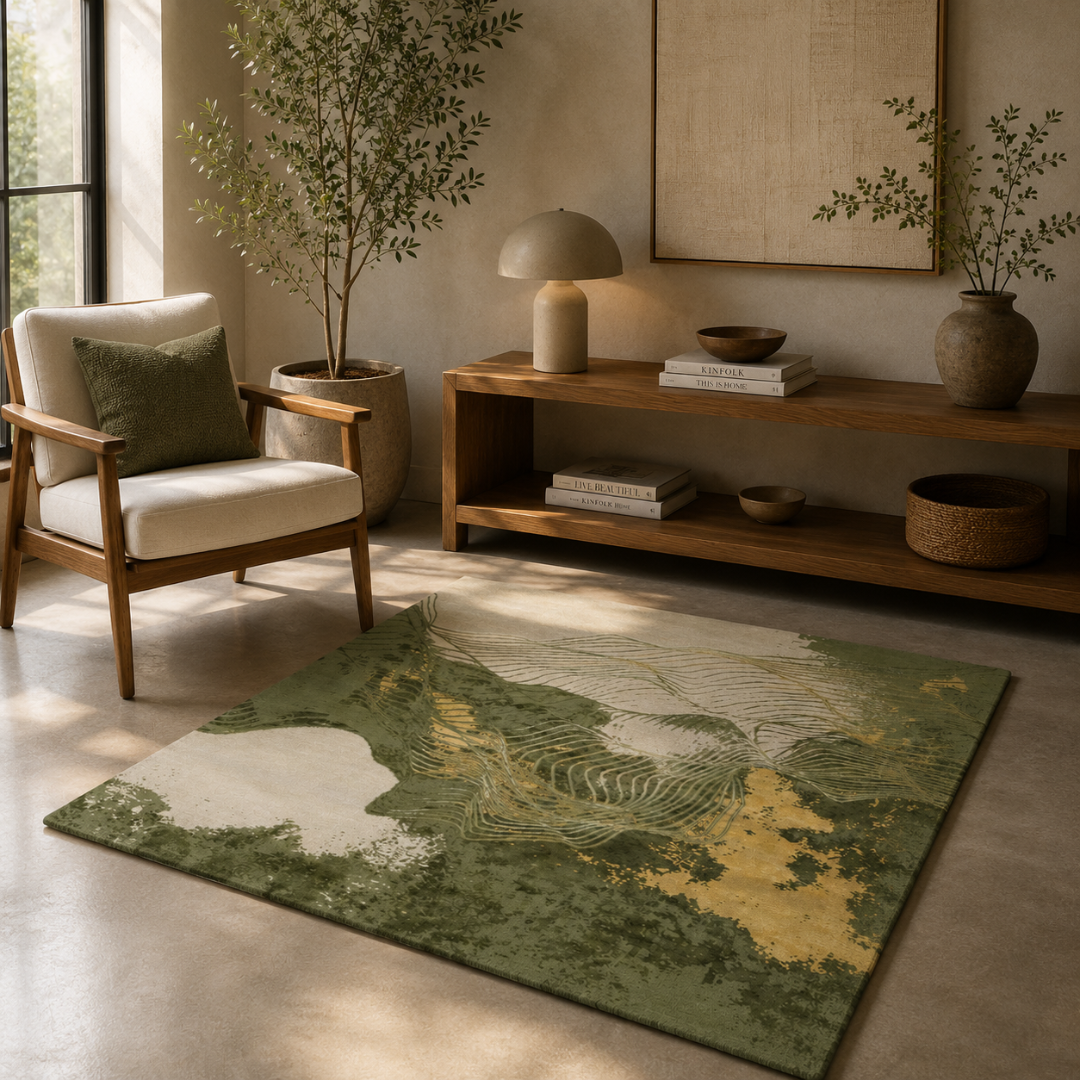 Mixed green theme rug design - Square - Premium Wool Carpet