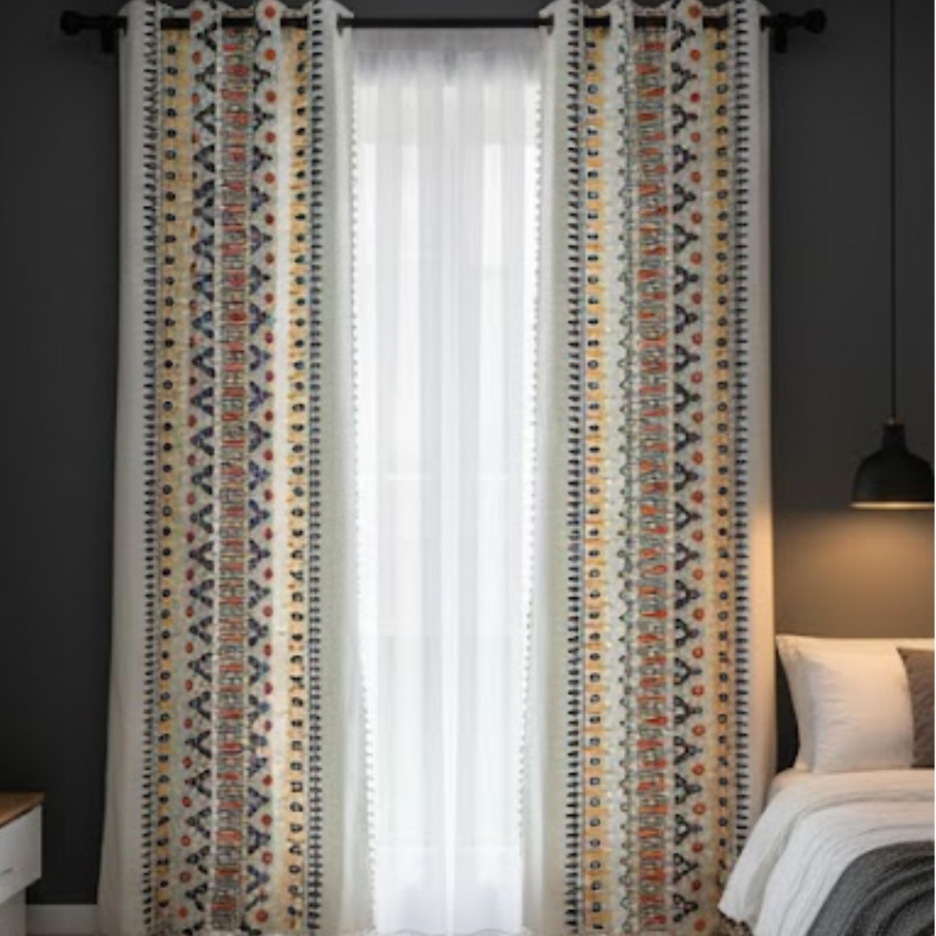 Cotton Light - Room Darkening Geometric Printing Curtains - Pack of 1 Curtain