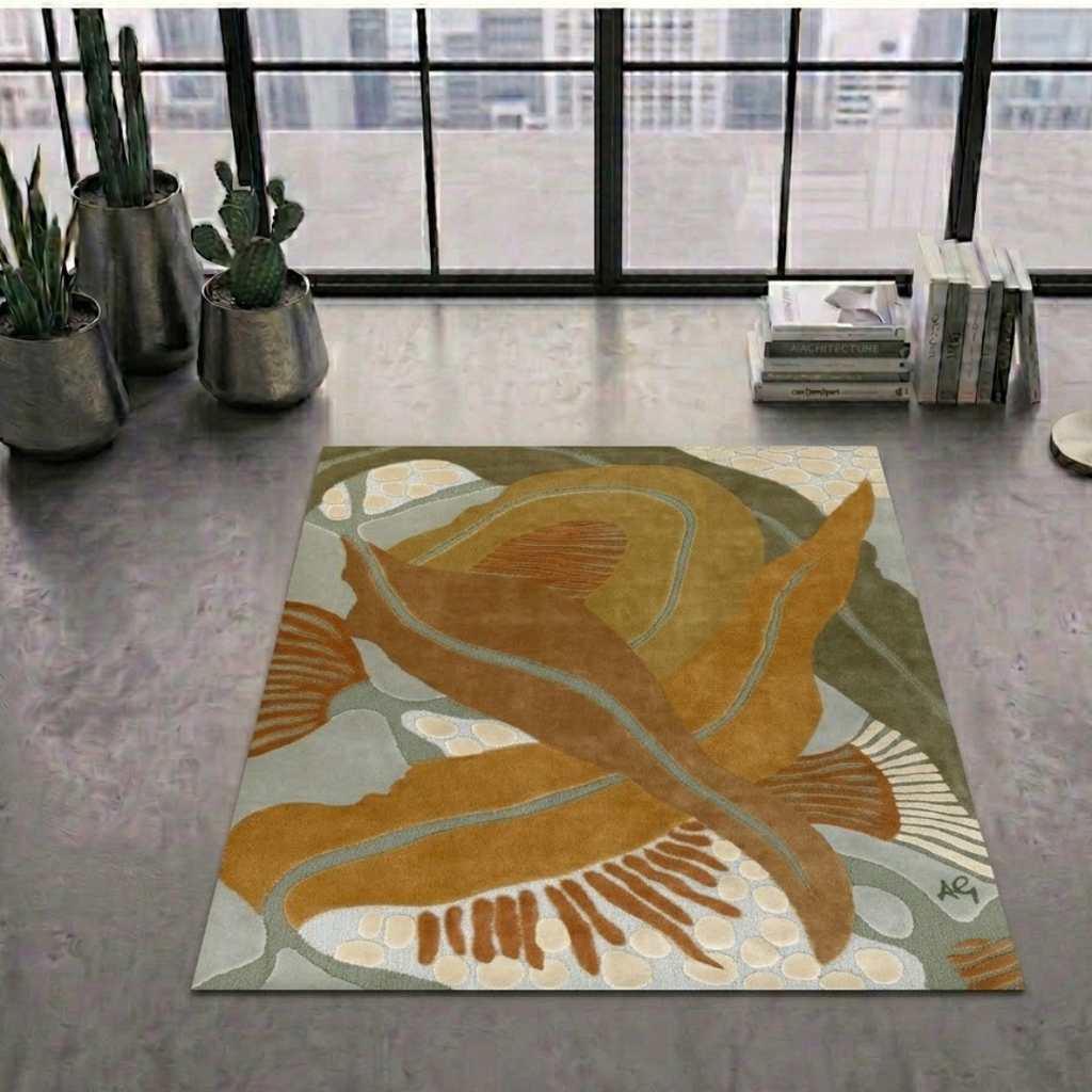 Yellow leaf design for modern homes - Square - Premium Wool Carpet