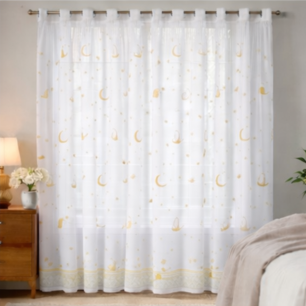 Linen Sheer - Yellow moon and star Patterns  Print - Pack Of 1 Curtain