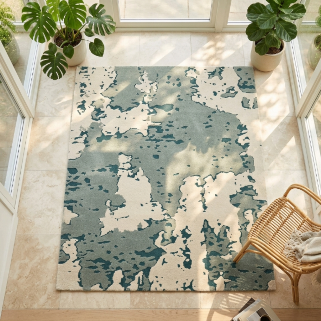 Grey & White Abstract design - Square - Premium Wool Carpet