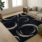 Black & Pink circle pattern rug design - Rectangle - Premium Wool Carpet
