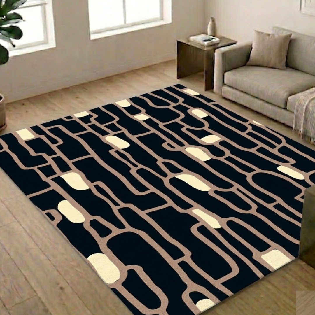 Blue & Pink geometric pattern  - Rectangle - Premium Wool Carpet