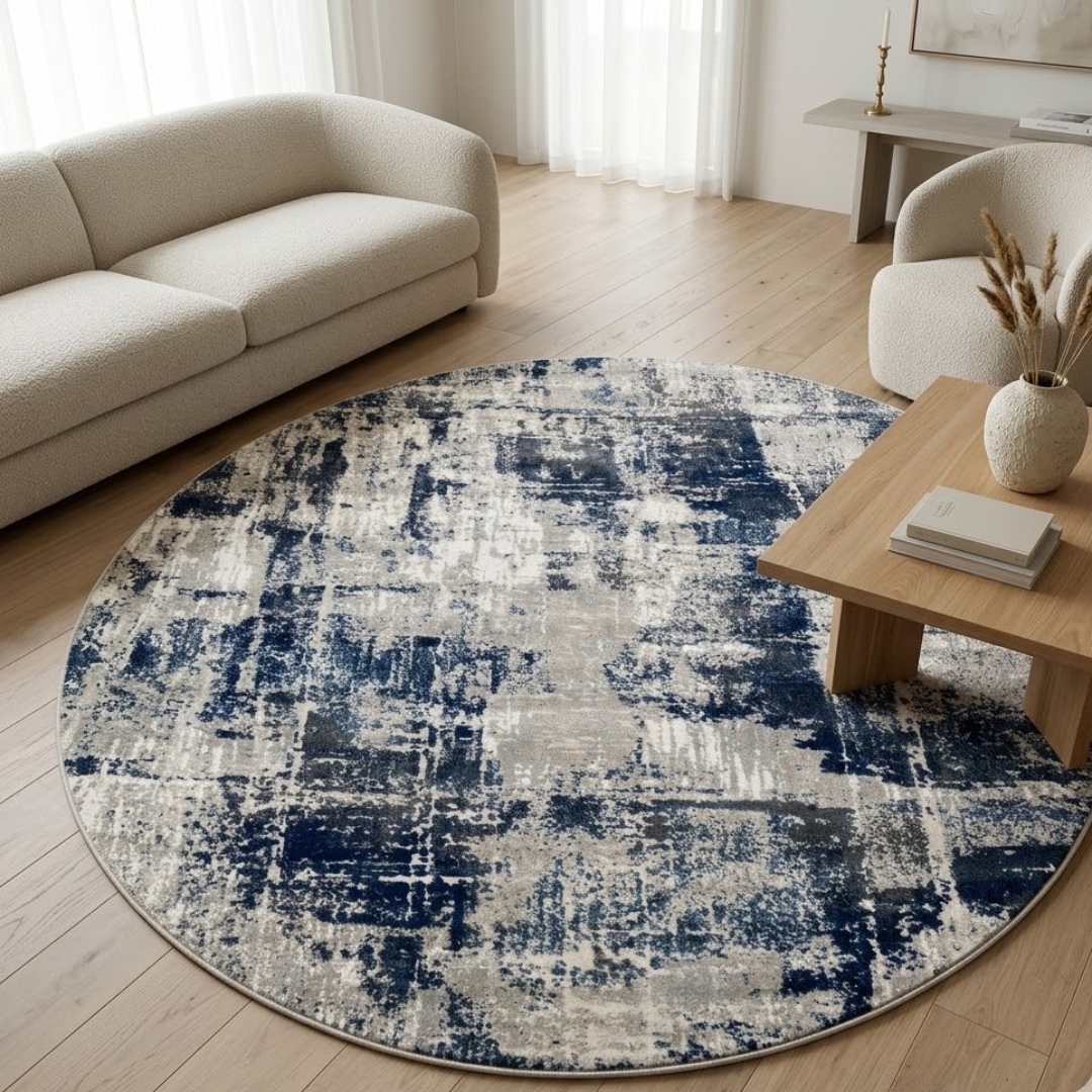 Navy and Grey Mixed Pattern - Circle - Premium Wool Carpet