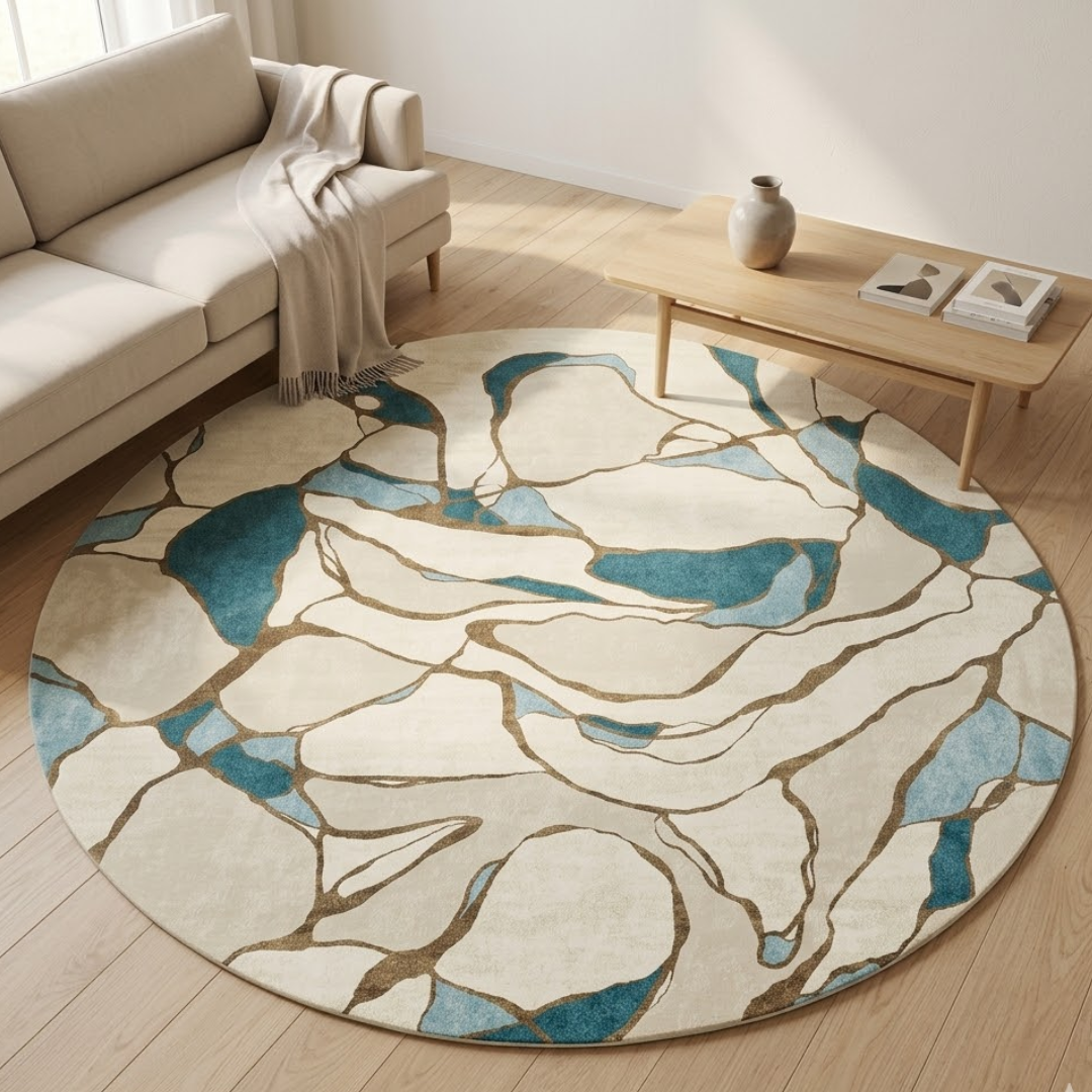 Aesthetic white & blue mixed rug - Circle - Premium Wool Carpet