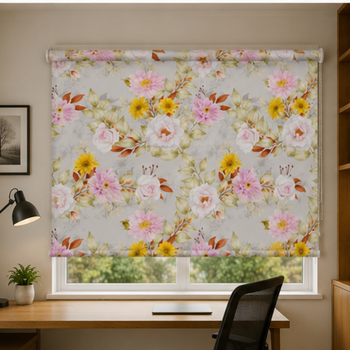 Yellow & Pink lotus design| Roller & Roman Blinds | Premium Quality Prints