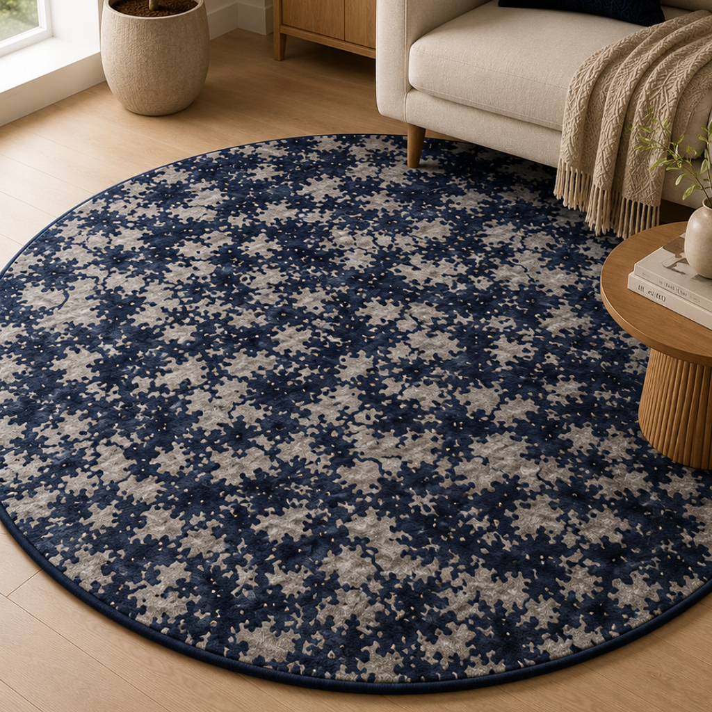 Abstract navy color theme design - Circle - Premium Wool Carpet