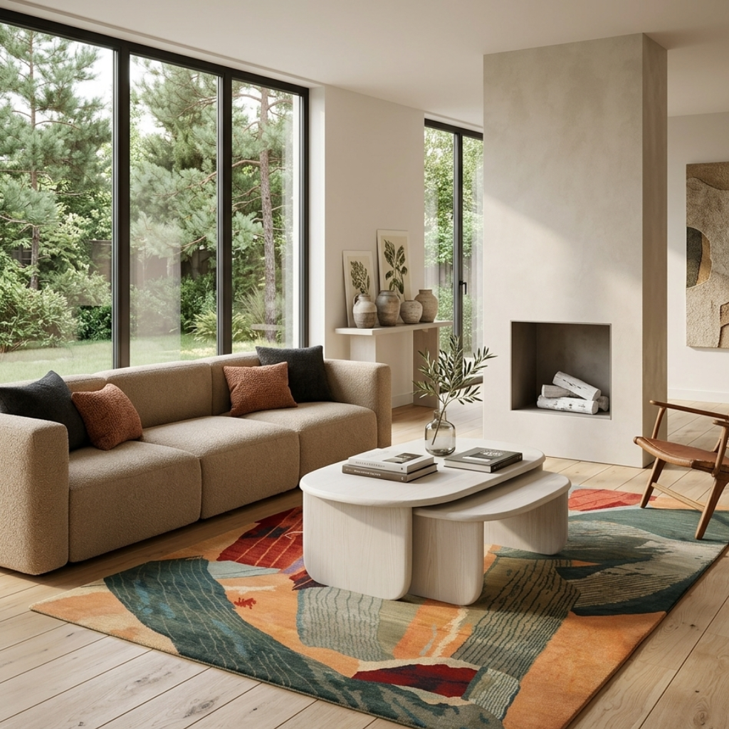 Luxury yellow & grey abstract rug  - Square - Premium Wool Carpet