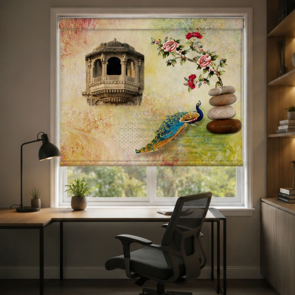 Aesthetic peacock Blind design | Roller & Roman Blinds | Premium Quality Prints