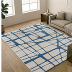 Premium white & Blue line design  - Rectangle - Premium Wool Carpet