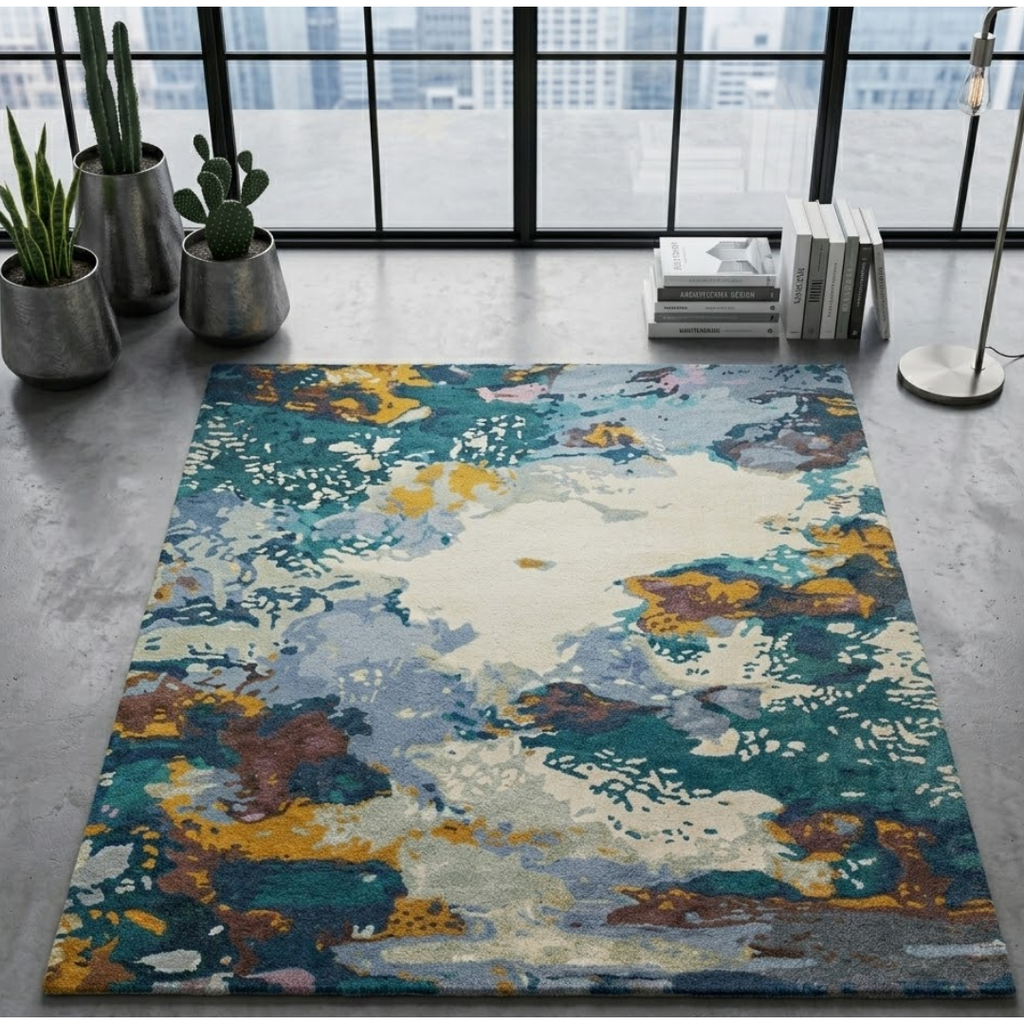 Mixed color painting theme rug  -  Square  - Premium Wool Carpet