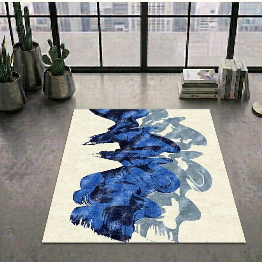 Aesthetic white & blue flowe pattern - Square - Premium Wool Carpet