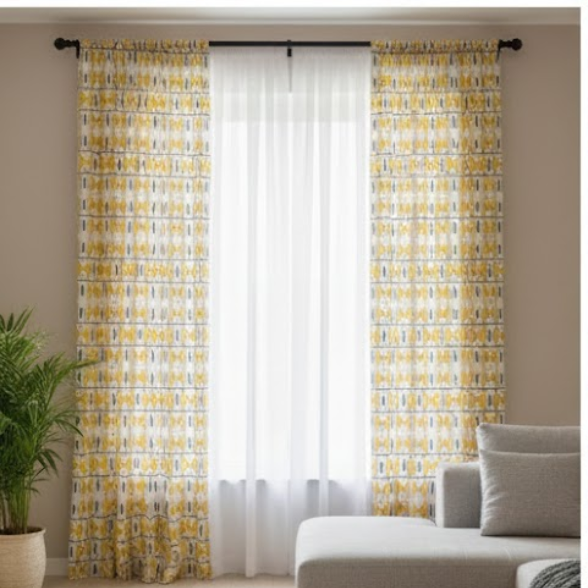 Cotton Light - Room Darkening - Yellow Stripes Curtains - Pack of 1 Curtain