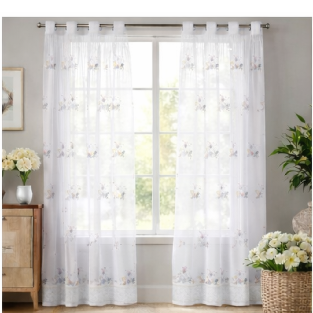 Linen Sheer - Floral Print - Pack Of 1 Curtain