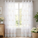Linen Sheer - Orange Pink Flower Print with Bottom Lace - Pack Of 1 Curtain