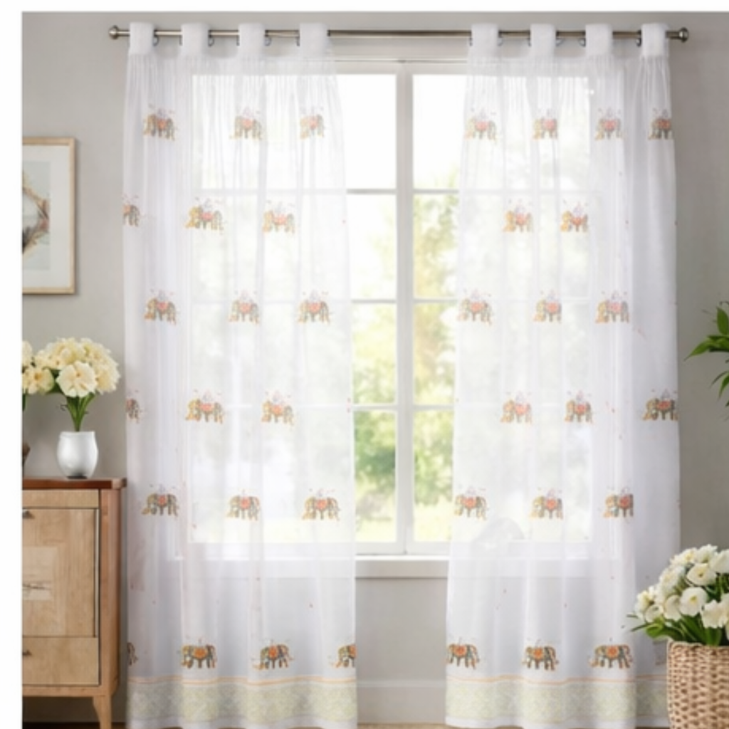 Linen Sheer - Elephant patterns Print - Pack Of 1 Curtain