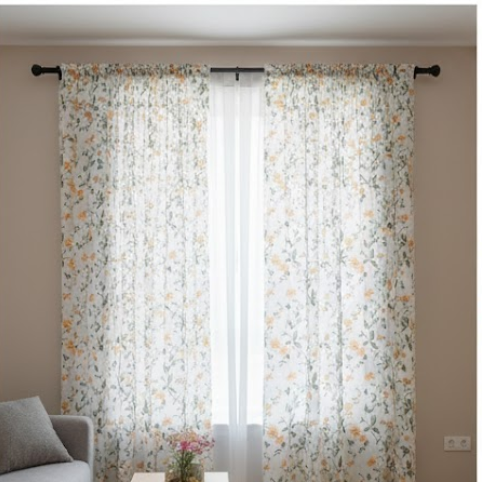 Cotton Light - Room Darkening Butterfly Printing Curtains - Pack of 1 Curtain