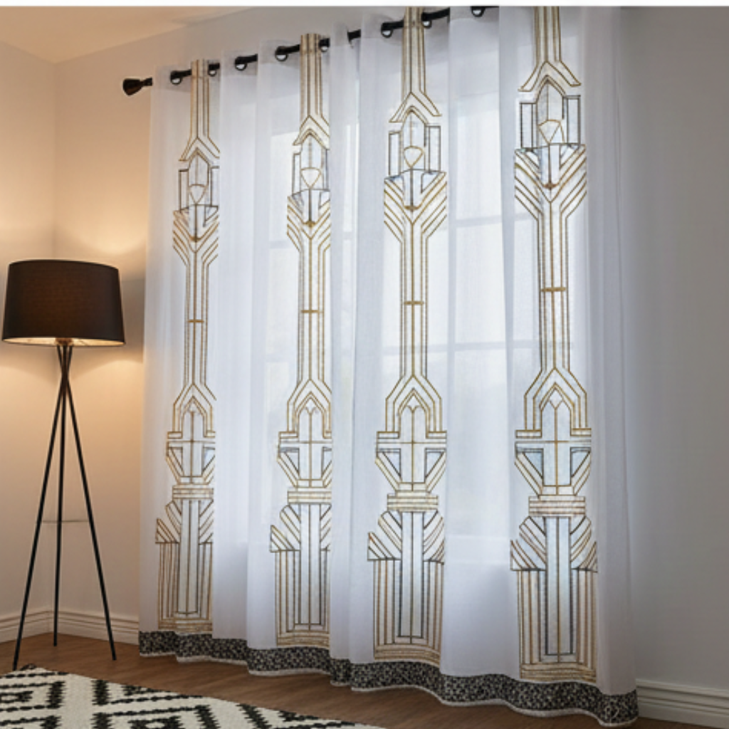 Linen Sheer - Geometric Patterns Print - Pack Of 1 Curtain