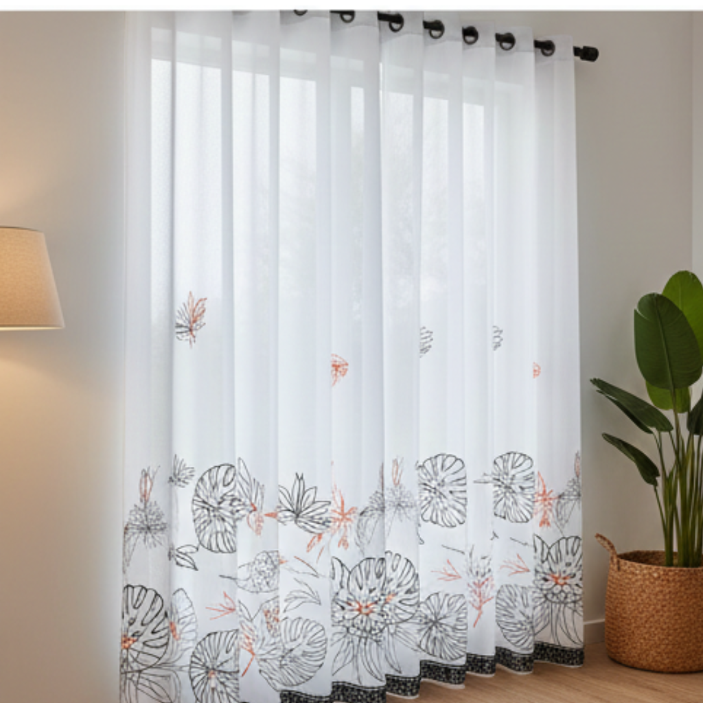 Linen Sheer - Floral patterns Print - Pack Of 1 Curtain