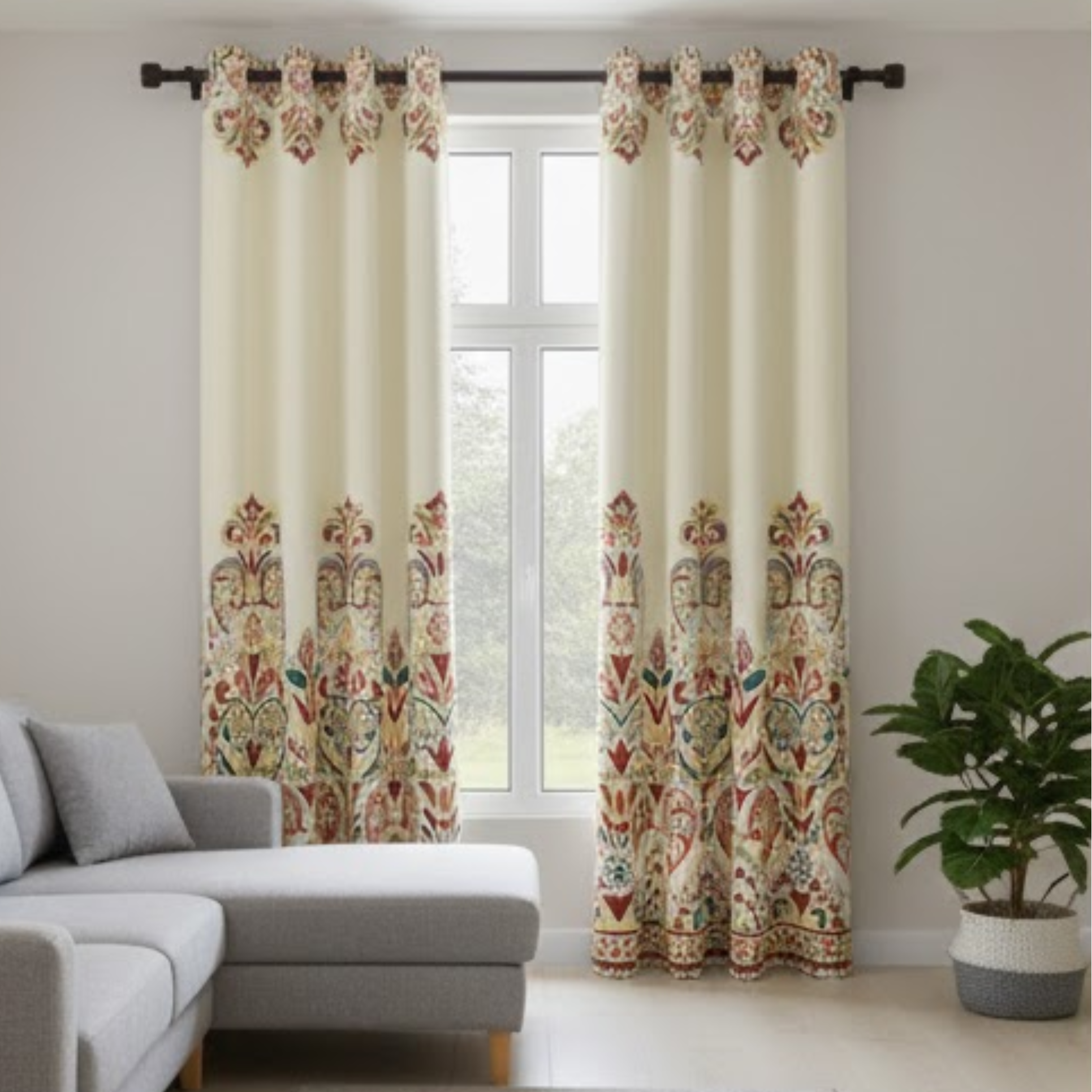 Cotton - Room Darkening Floral Curtains - Pack of 1 Curtain