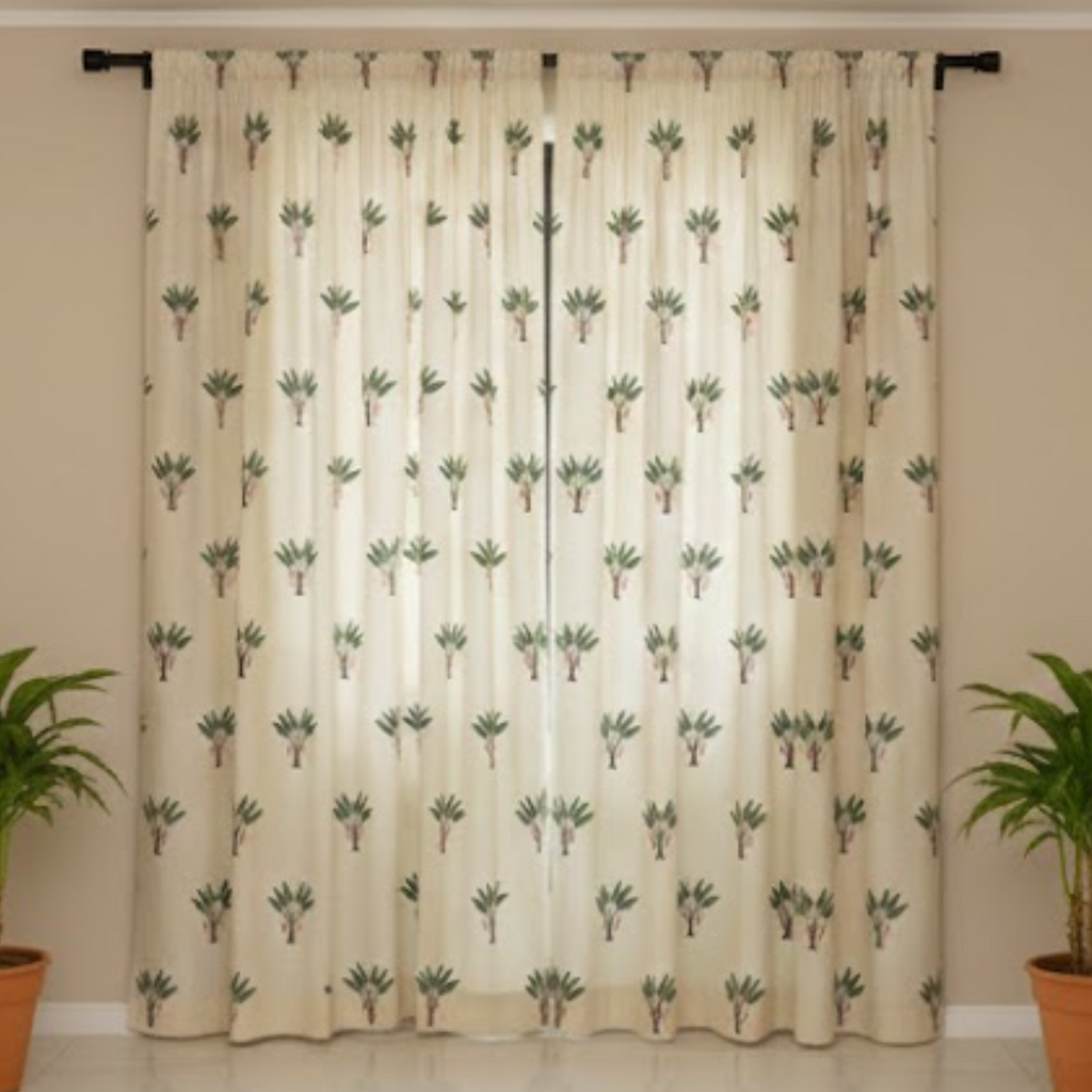 Cotton Light - Light Filtering Palm Tree Print - Pack of 1 Curtain