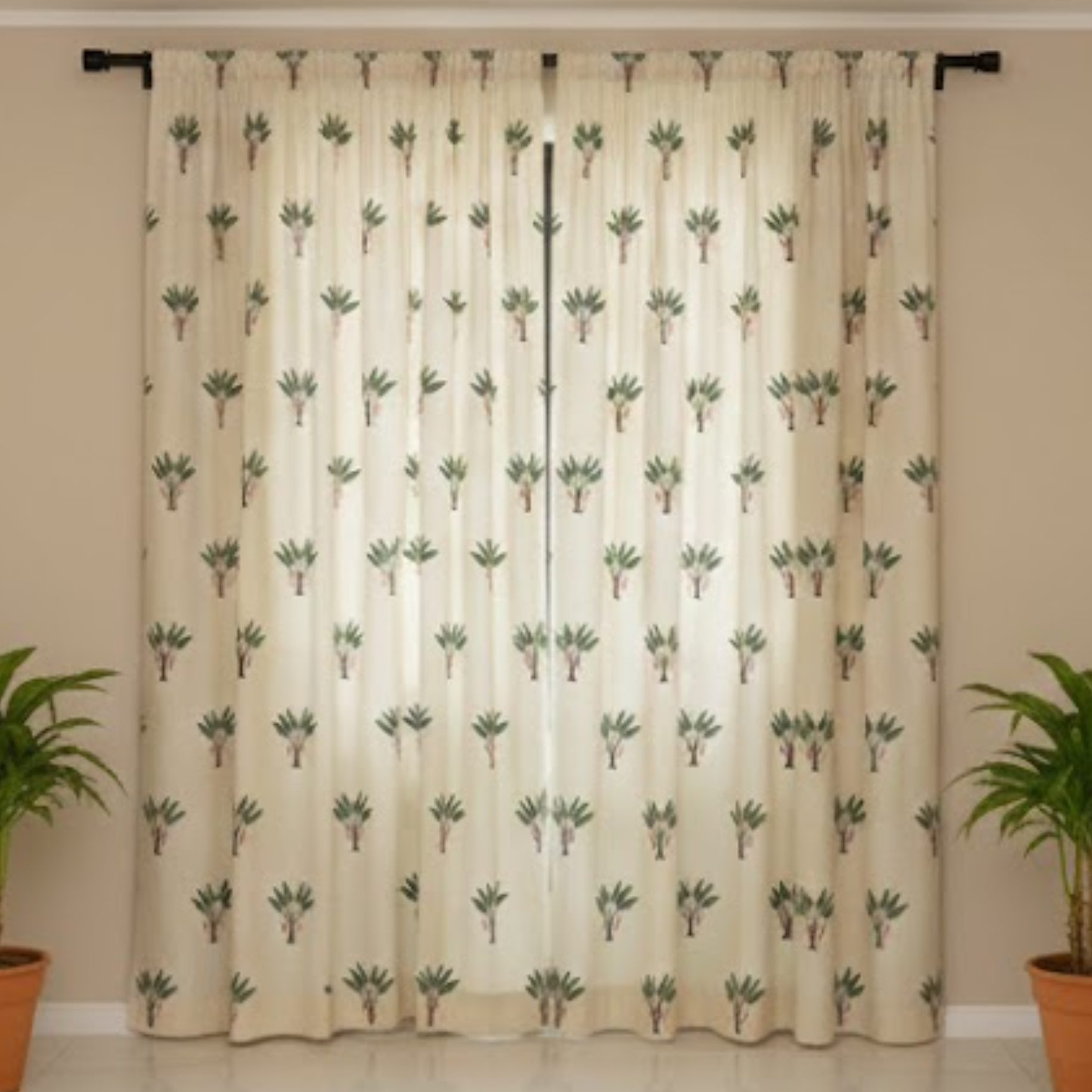 Cotton Light - Light Filtering Palm Tree Print - Pack of 1 Curtain