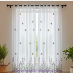 Linen Sheer - Bee Designs Lavendar Flower Print - Pack Of 1 Curtain