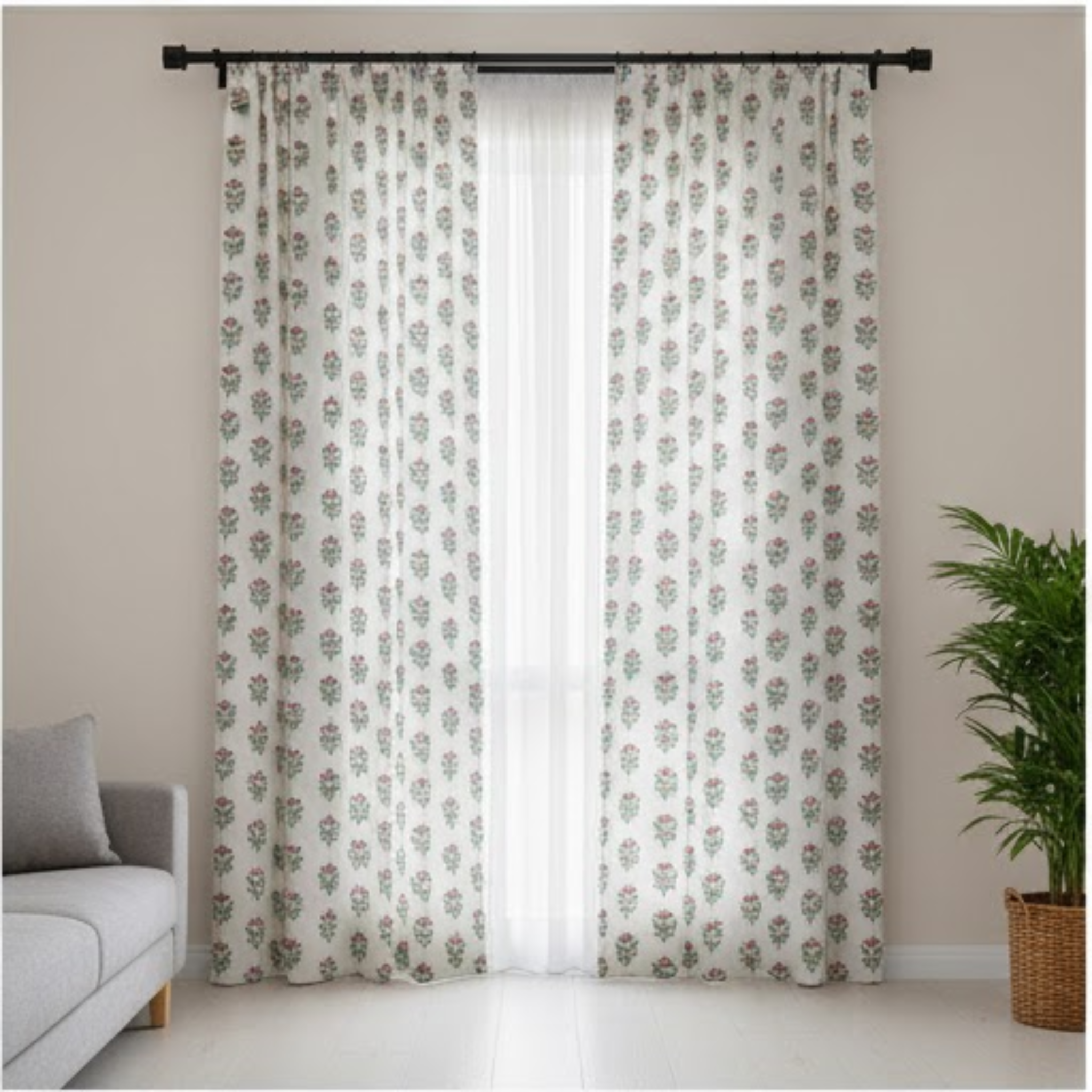 Cotton Light - Livingroom Darkening Floral White Curtains - Pack of 1 Curtain