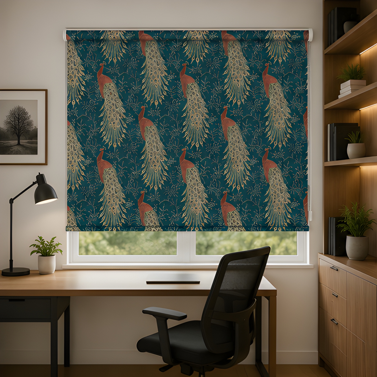 Aesthetic peacock theme design | Roller & Roman Blinds | Premium Quality Prints