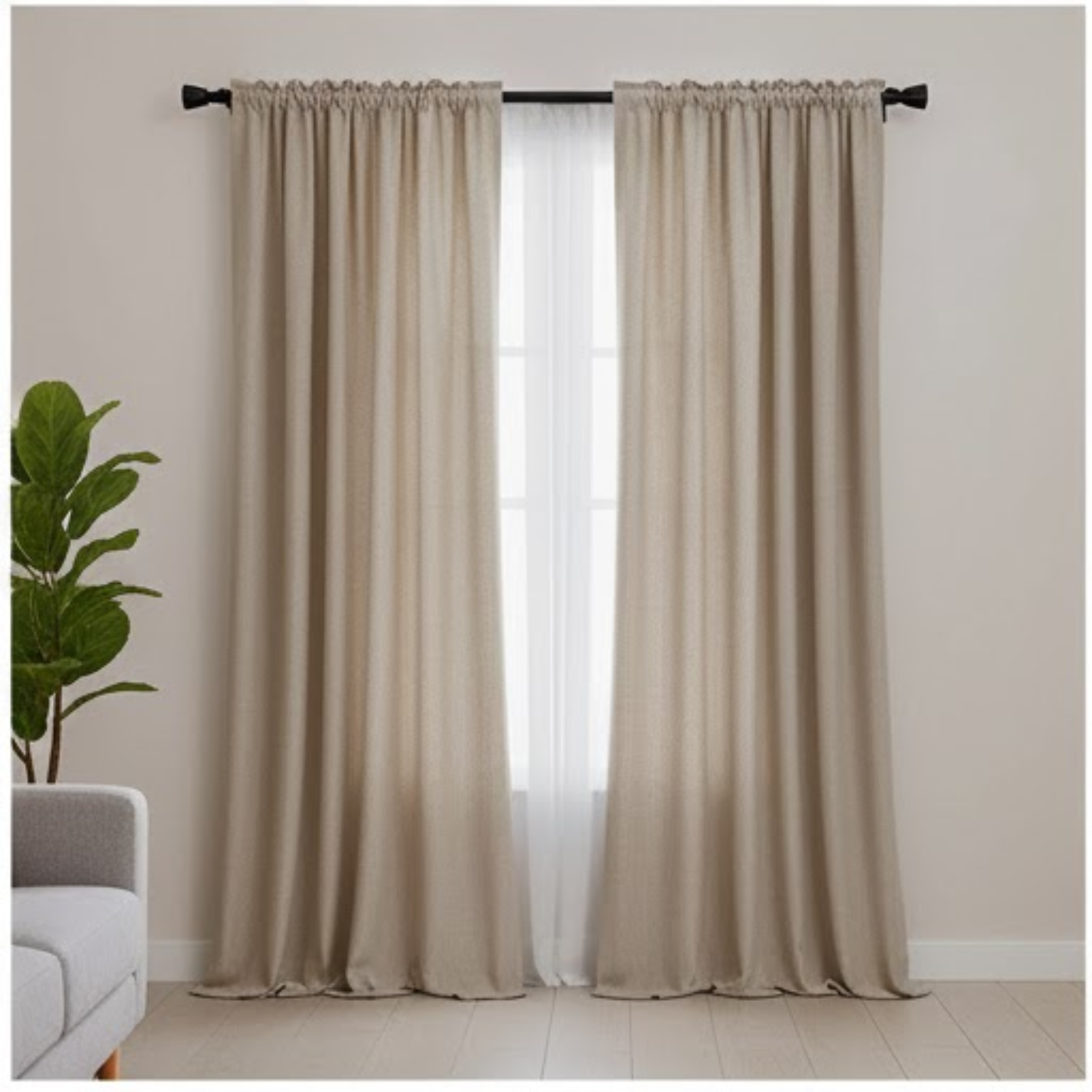 Cotton Light - Room Darkening Plain Beige - Curtains - Pack of 1 Curtain