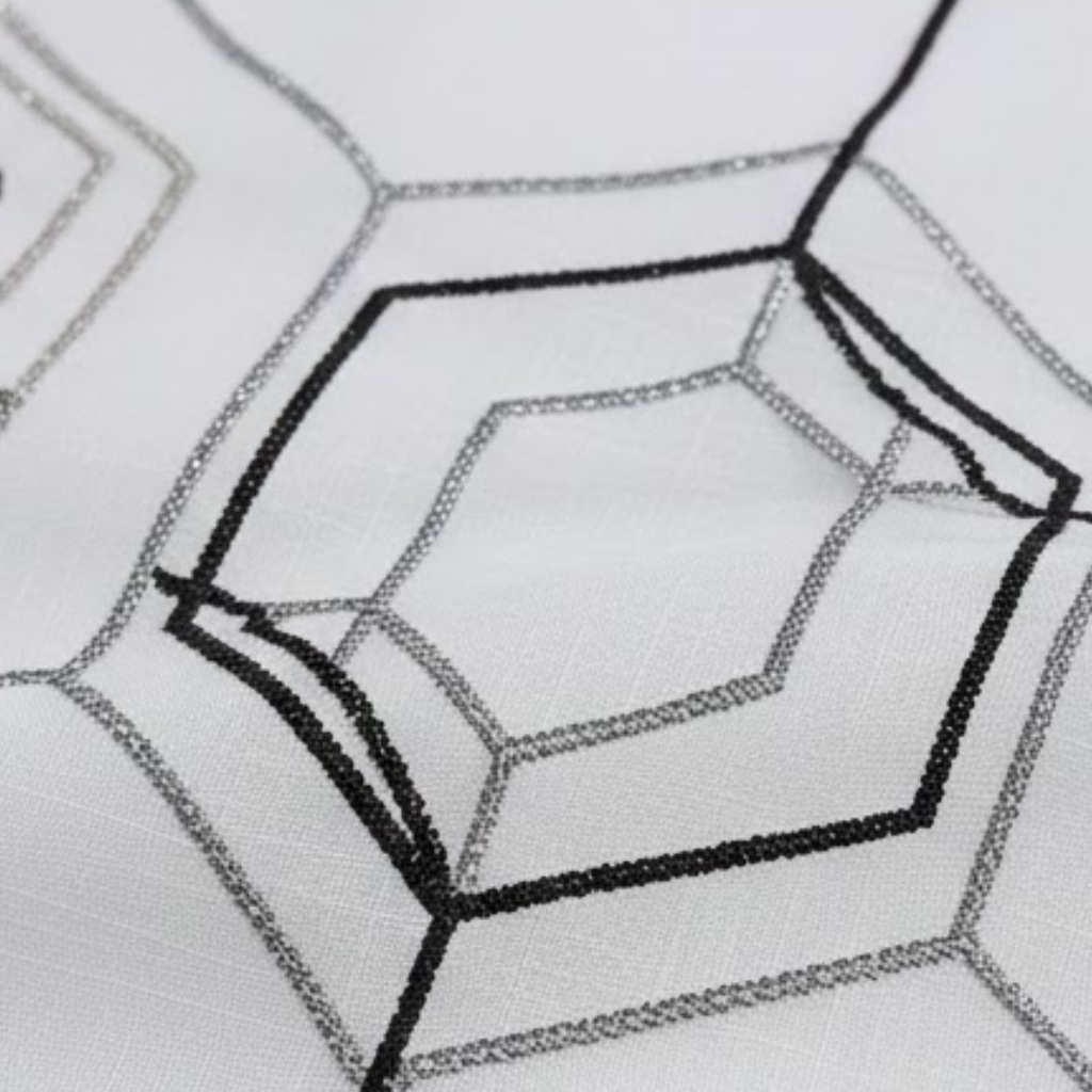 Linen Sheer - Geometric Pattern with black  lines  - Pack Of 1 Curtain