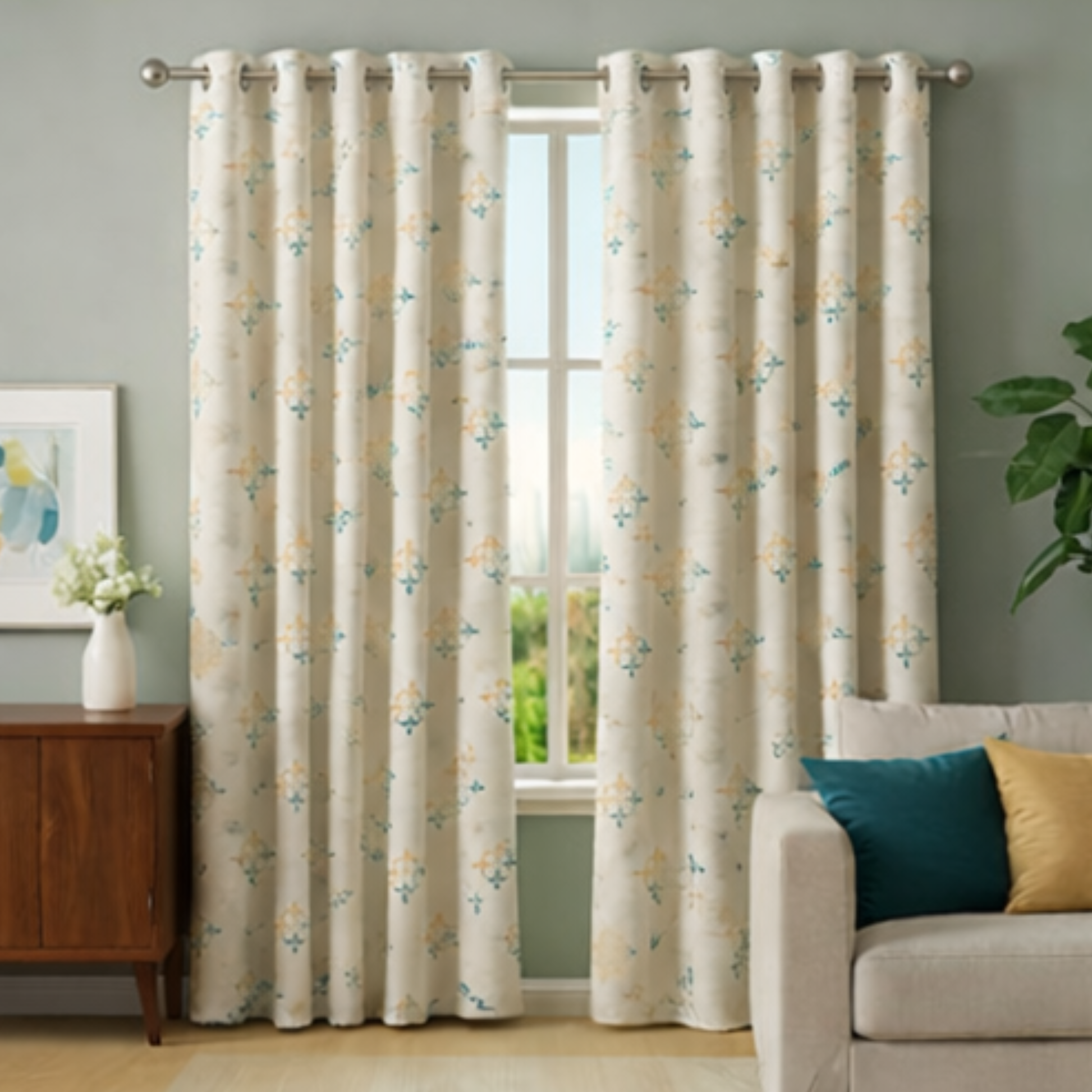 Cotton - Room Darkening Floral Printing Curtains - Pack of 1 Curtain