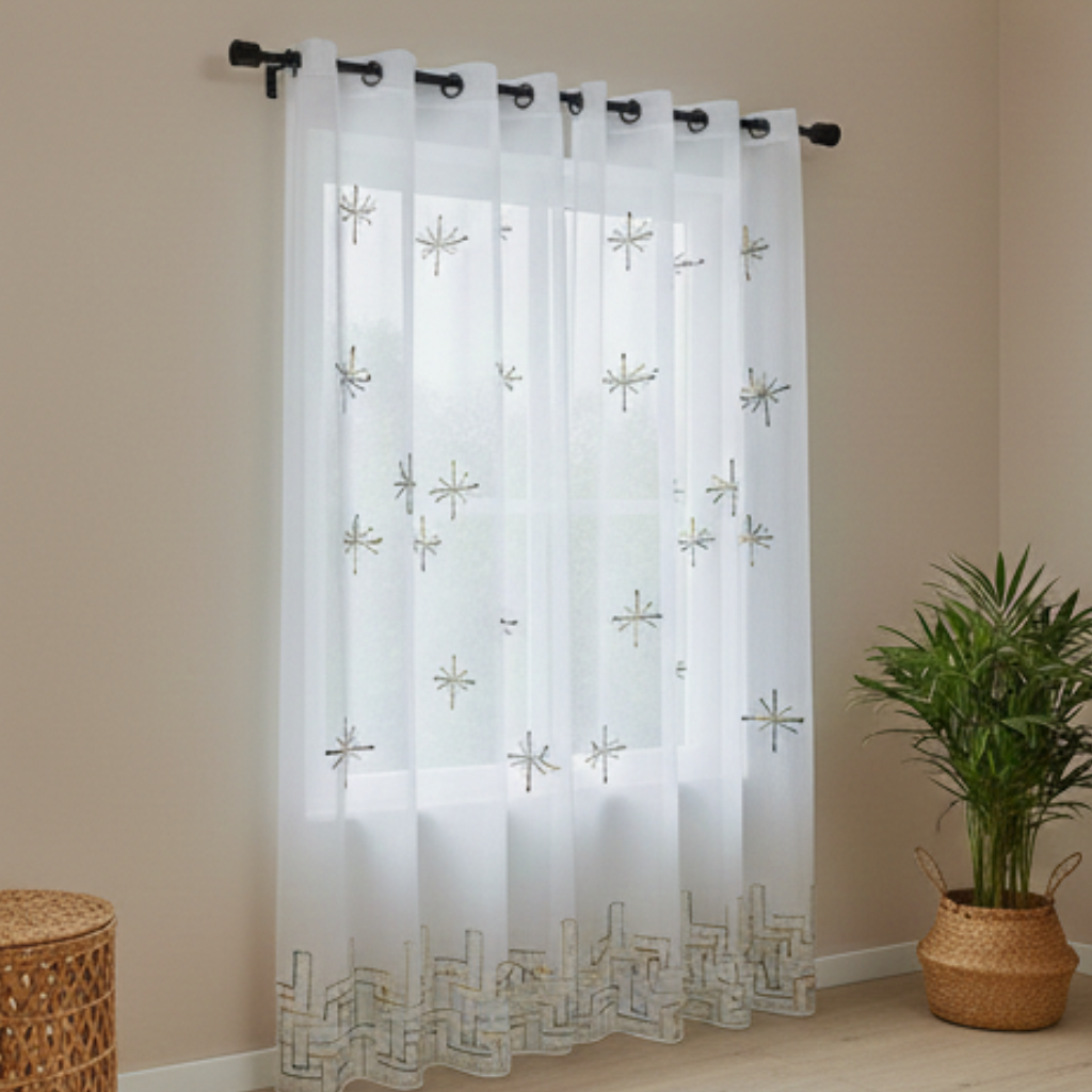 Linen Sheer - Floral Print - Pack Of 1 Curtain