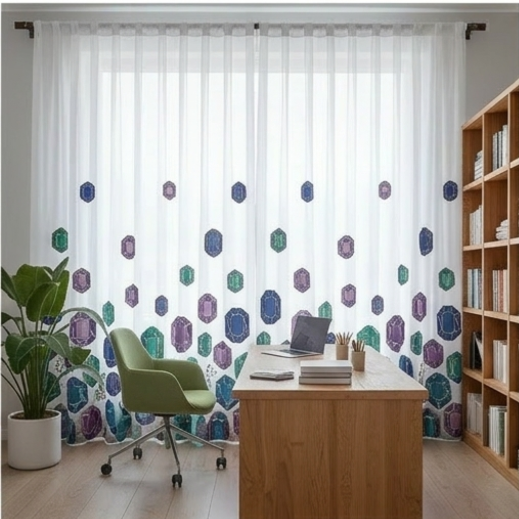 Linen Sheer - Fish & Aqua Print - Pack Of 1 Curtain