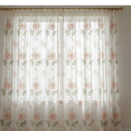 Linen Sheer - Big Pink Rose & Green Leaves Print - Pack Of 1 Curtain