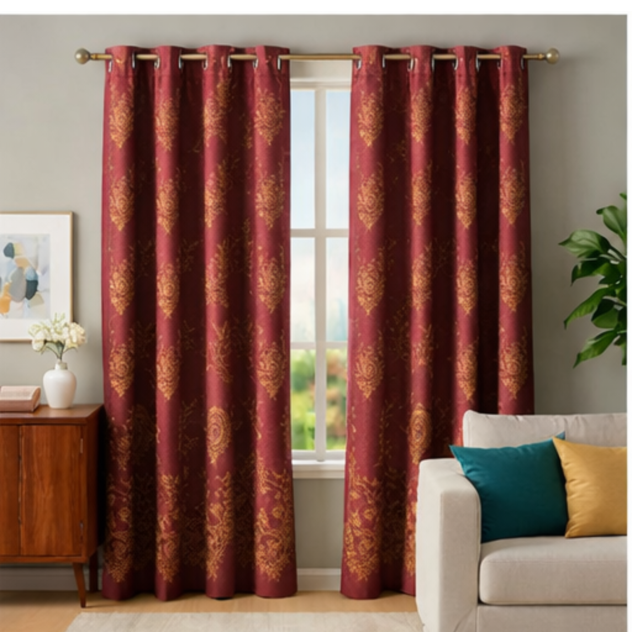 Shop Floral Maroon Curtains Online