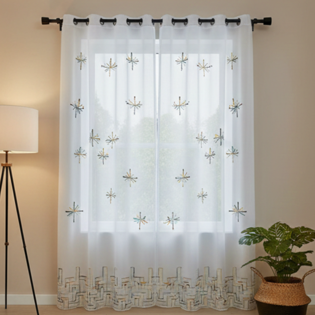 Linen Sheer - Geometric Print - Pack Of 1 Curtain