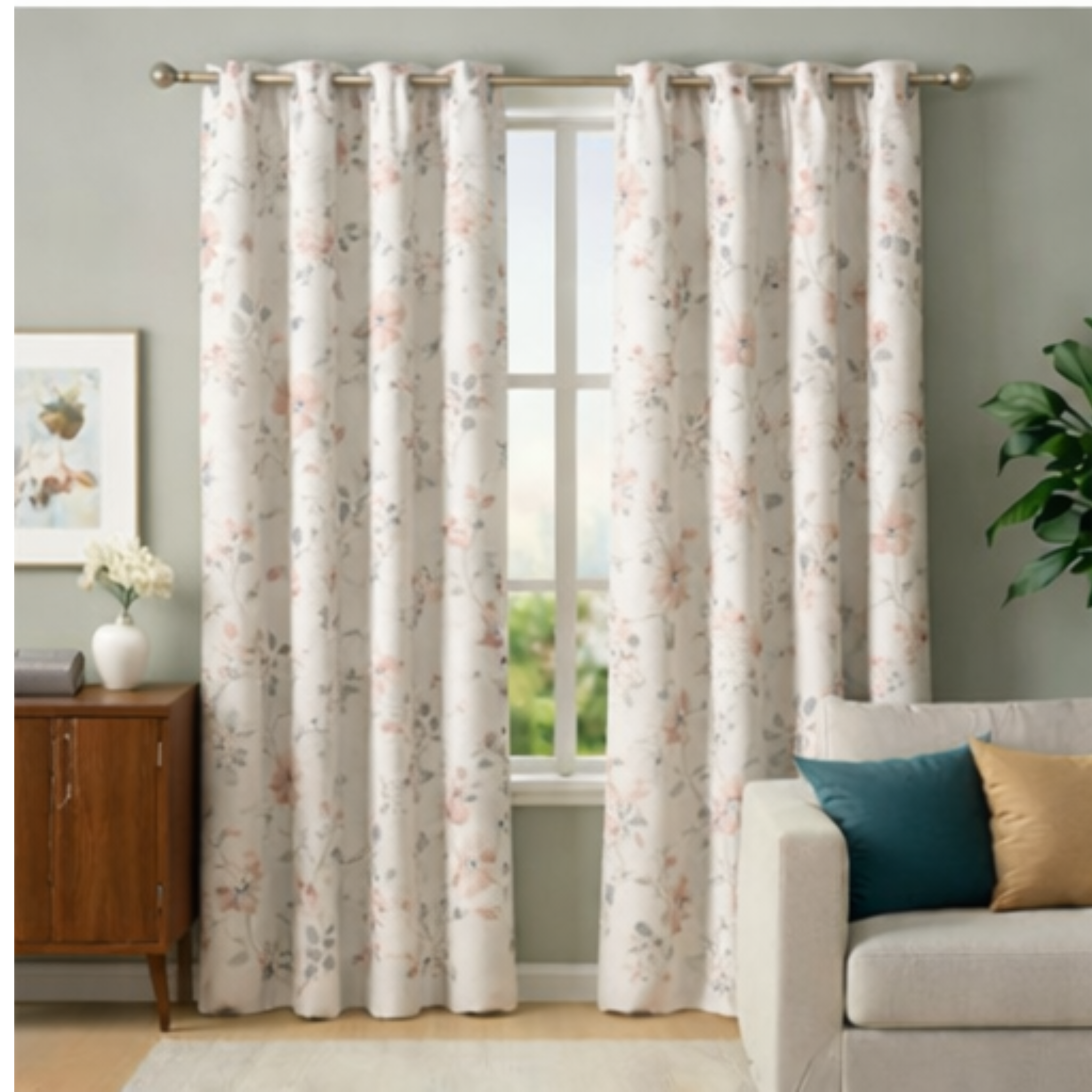Cotton - Room Darkening Floral White - Curtains - Pack of 1 Curtain