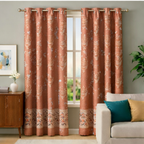 Cotton - Bedroom - Livingroom Darkening Patterned Orange Curtains - Pack of 1 Curtain