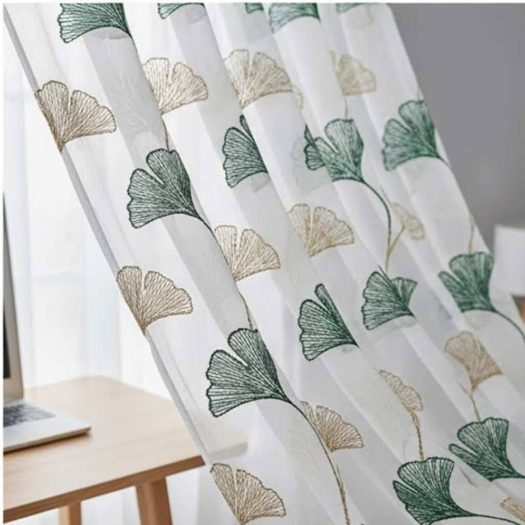 Linen Sheer - Green and beige Floral Print - Pack Of 1 Curtain